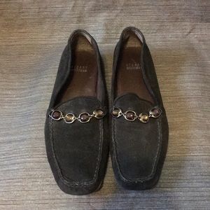 Stuart Weitzman Black Suede Leather Jeweled Flats